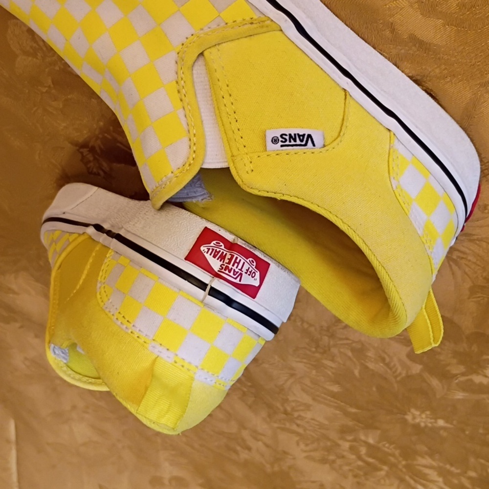 VANS Brighten  Yellow Checkered Slip-On Shoes Women's 5.0 - Picture 4 of 8